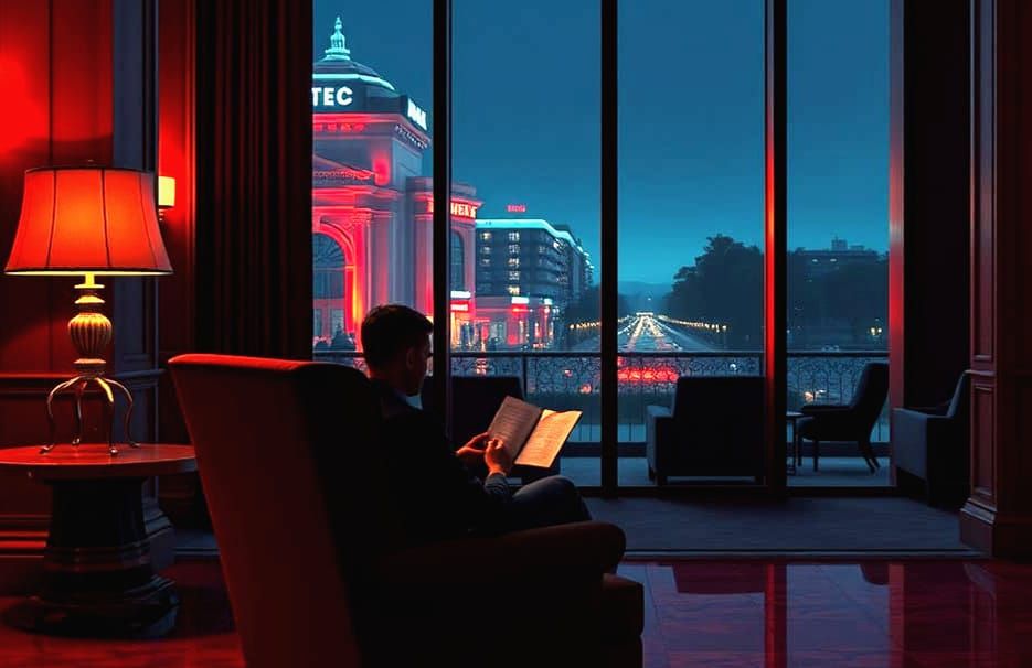 Lonely Reader in Hotel Lobby: Hopper Style