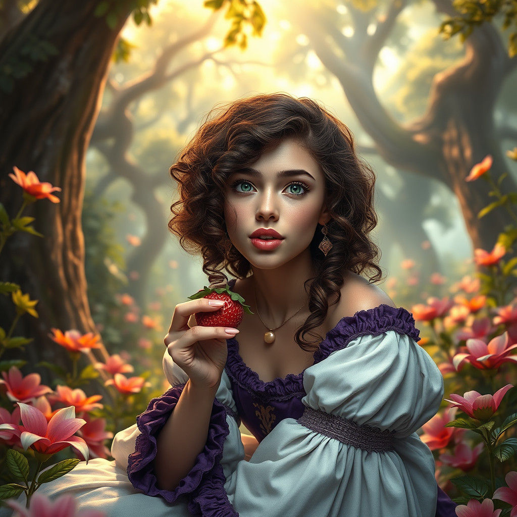 Medieval Woman in Dreamlike Garden