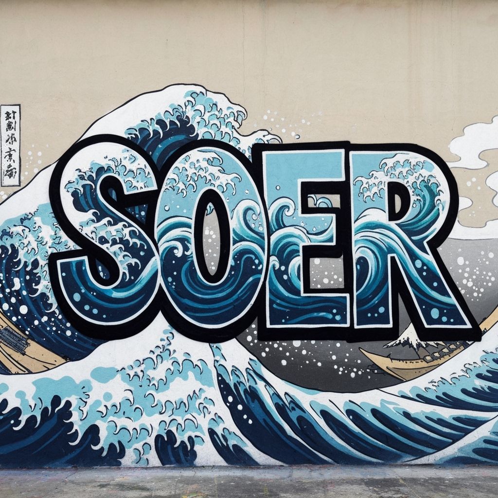 Graffiti Mural: "SOER" Wildstyle in Hokusai Wave Style