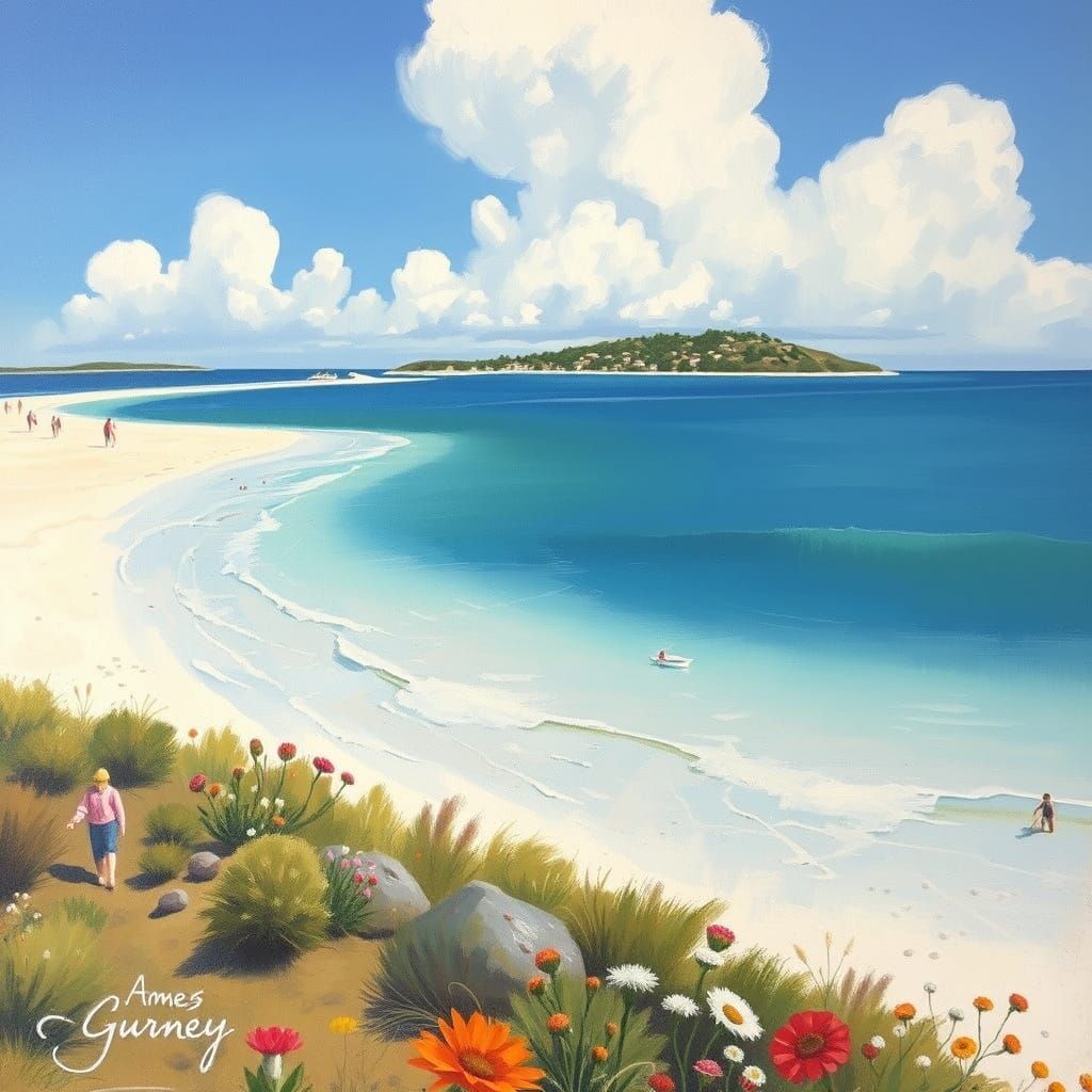 Surreal Island Retreat in Minimalist Abstract Style