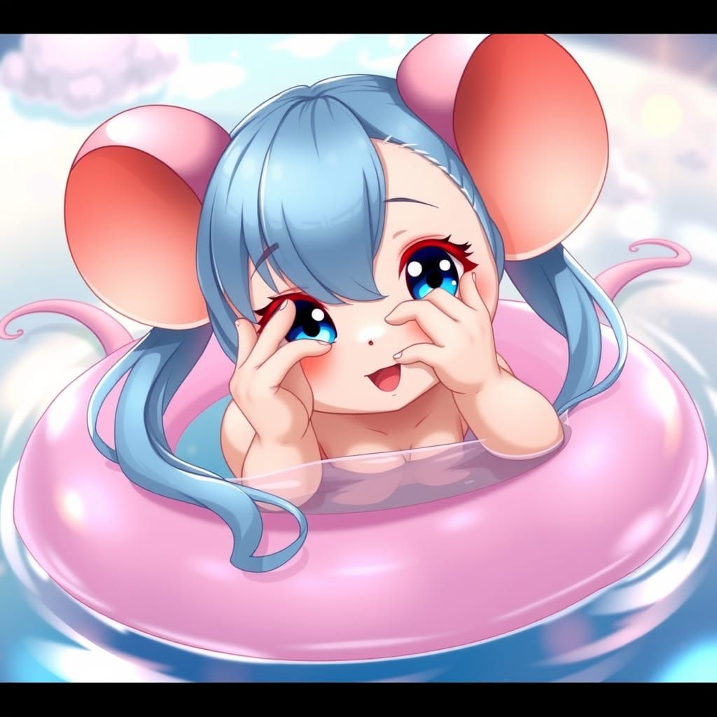 Anime Mouse Girl Blushing in Pool