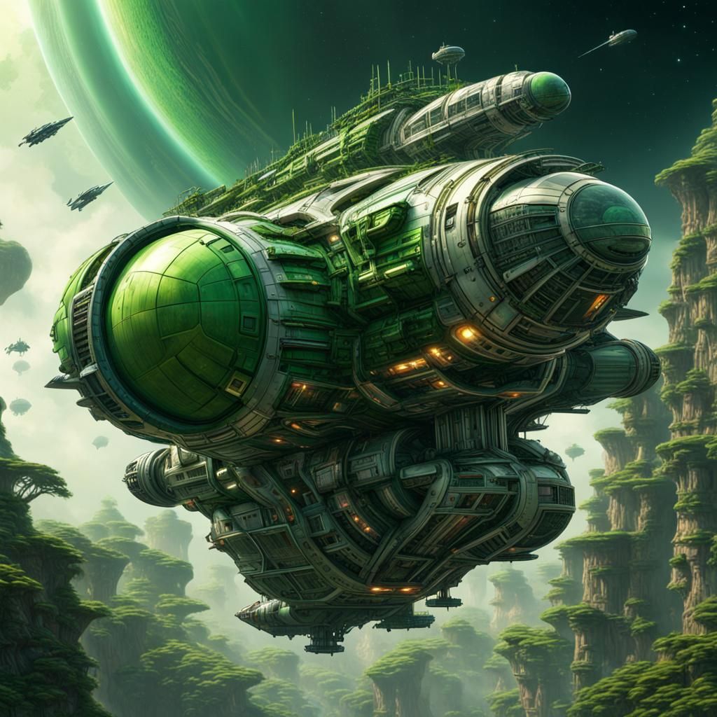Jungle Green Helix Starship in Chris Foss Style