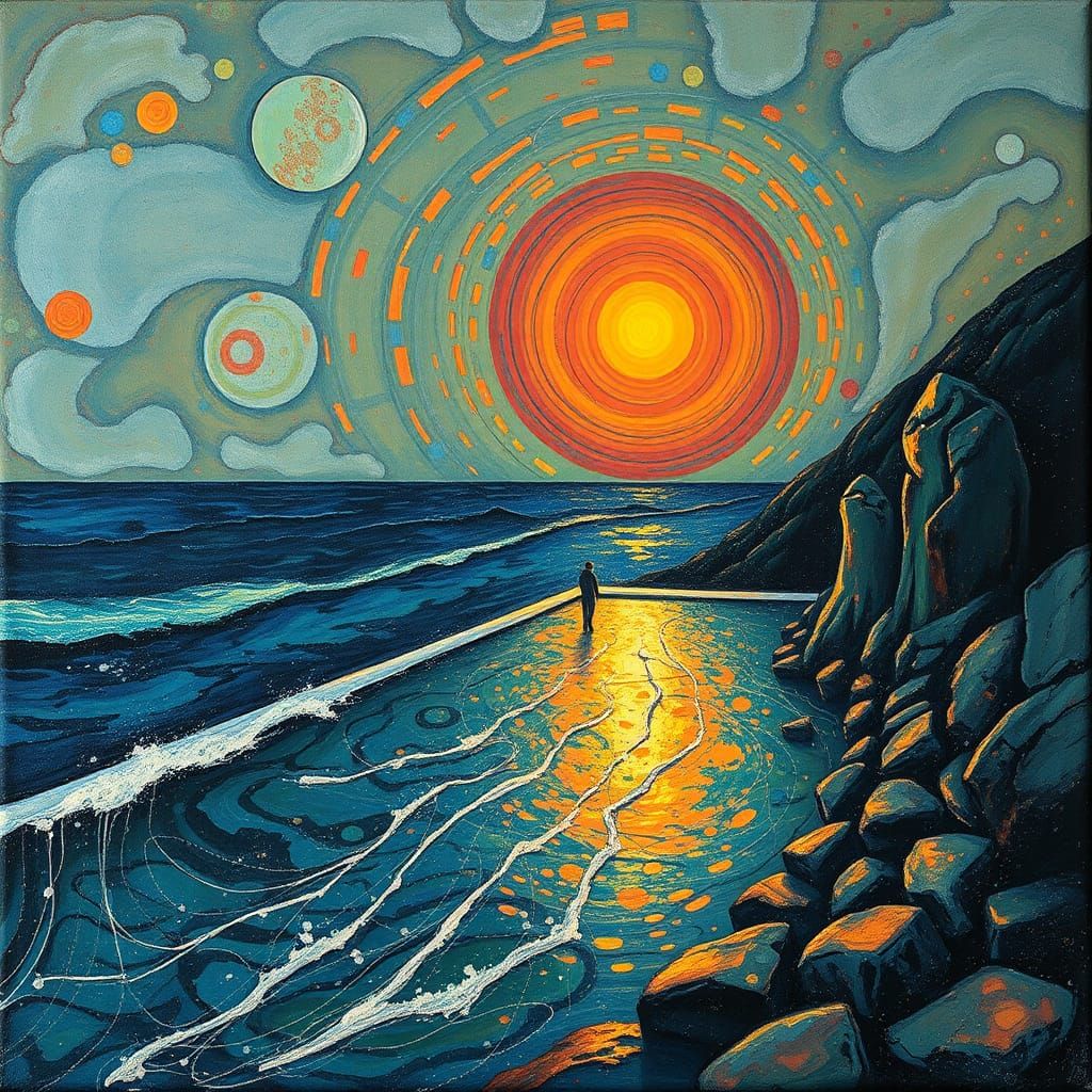 Surreal Esalen Baths in Abstract Expressionist Style