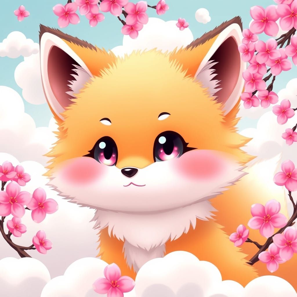 Whimsical Kawaii Fox in Japanese Pop Art Style