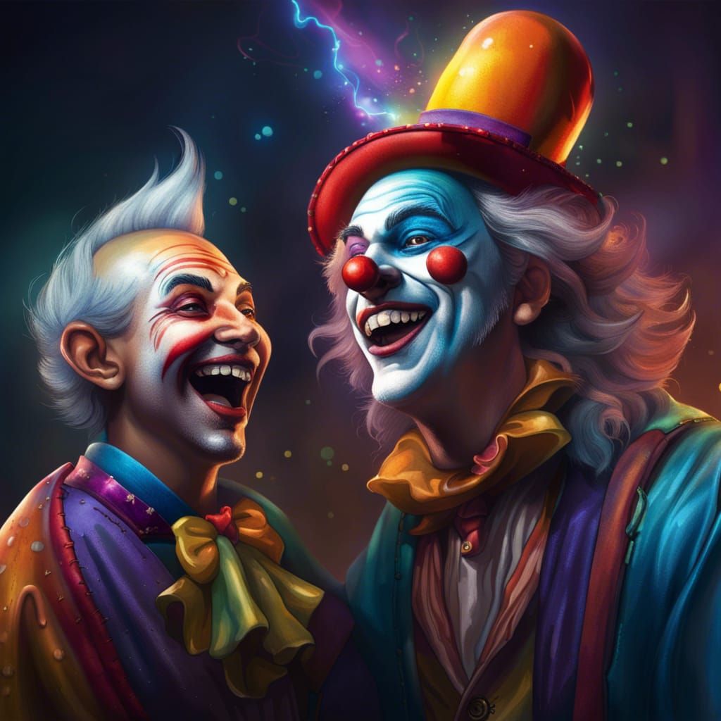 Clown Wizard Laughing at Magic Trickster: Hyperrealistic Art
