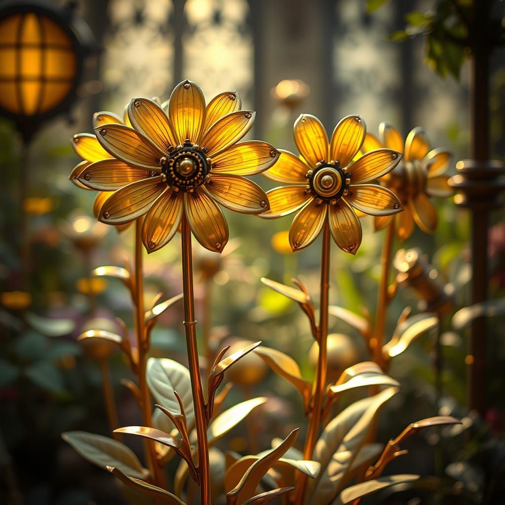 Steampunk Floral Wonderland with Brass and Copper Accents