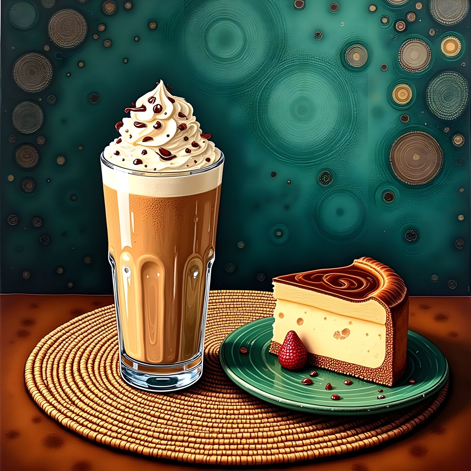 Cappuccino Frappe With Ice Cream And Cheesecake