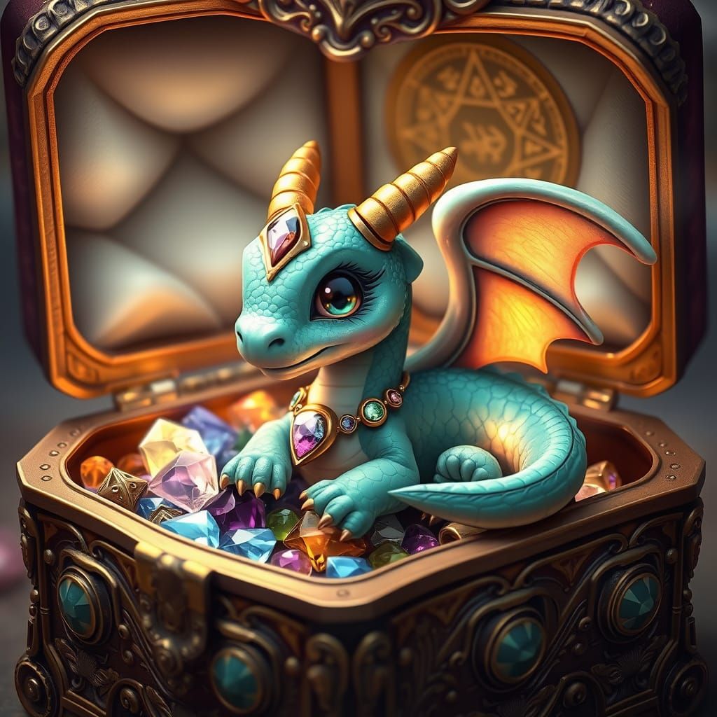 Baby Dragon with Jewels in Anime Manga Style