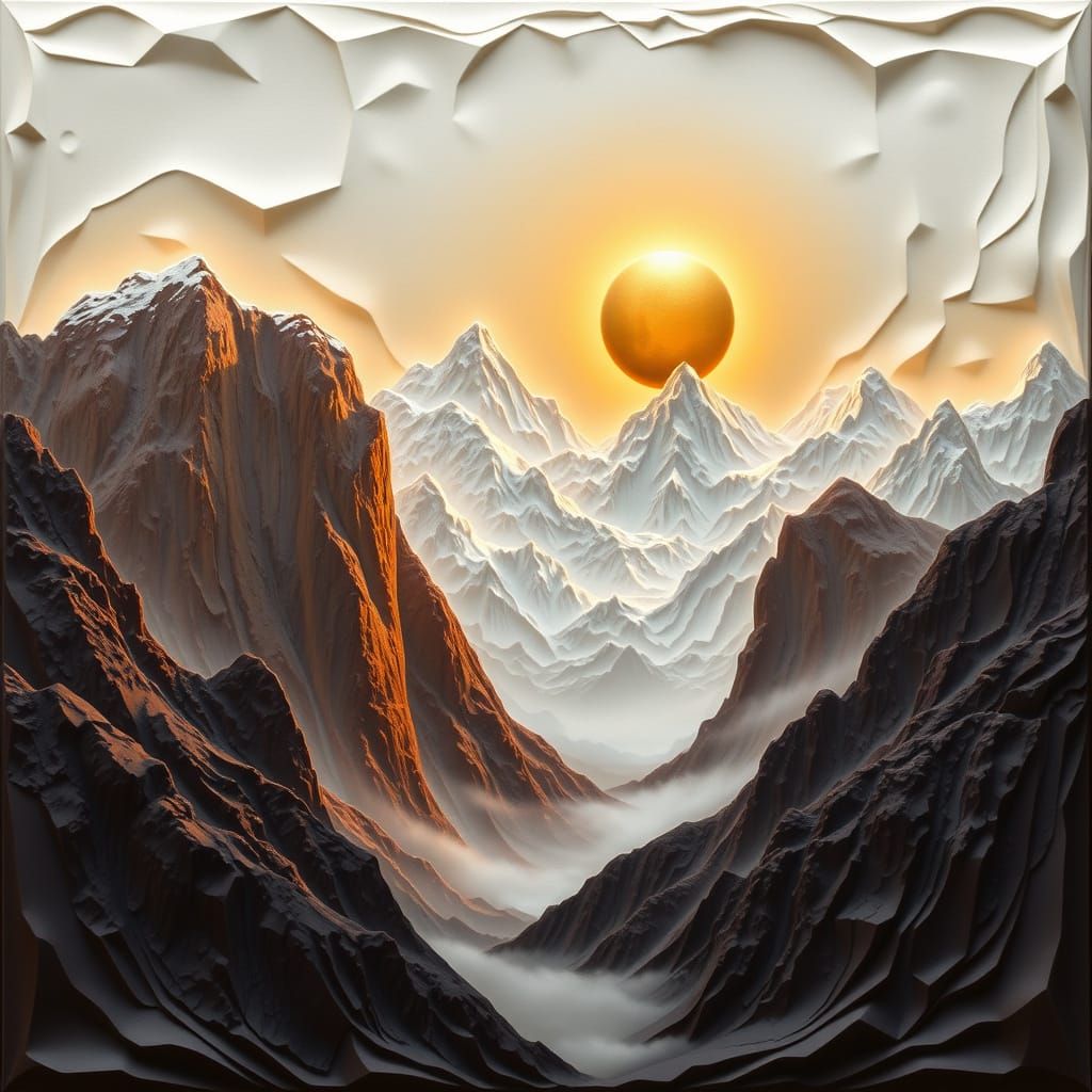 Majestic Mountain Range in 3D Relief Style