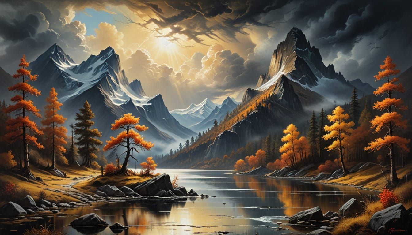 Stormy Autumn Wilderness in Chiaroscuro Style