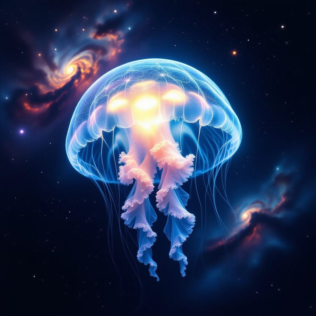 Bioluminescent Jellyfish Drifting Through Space
