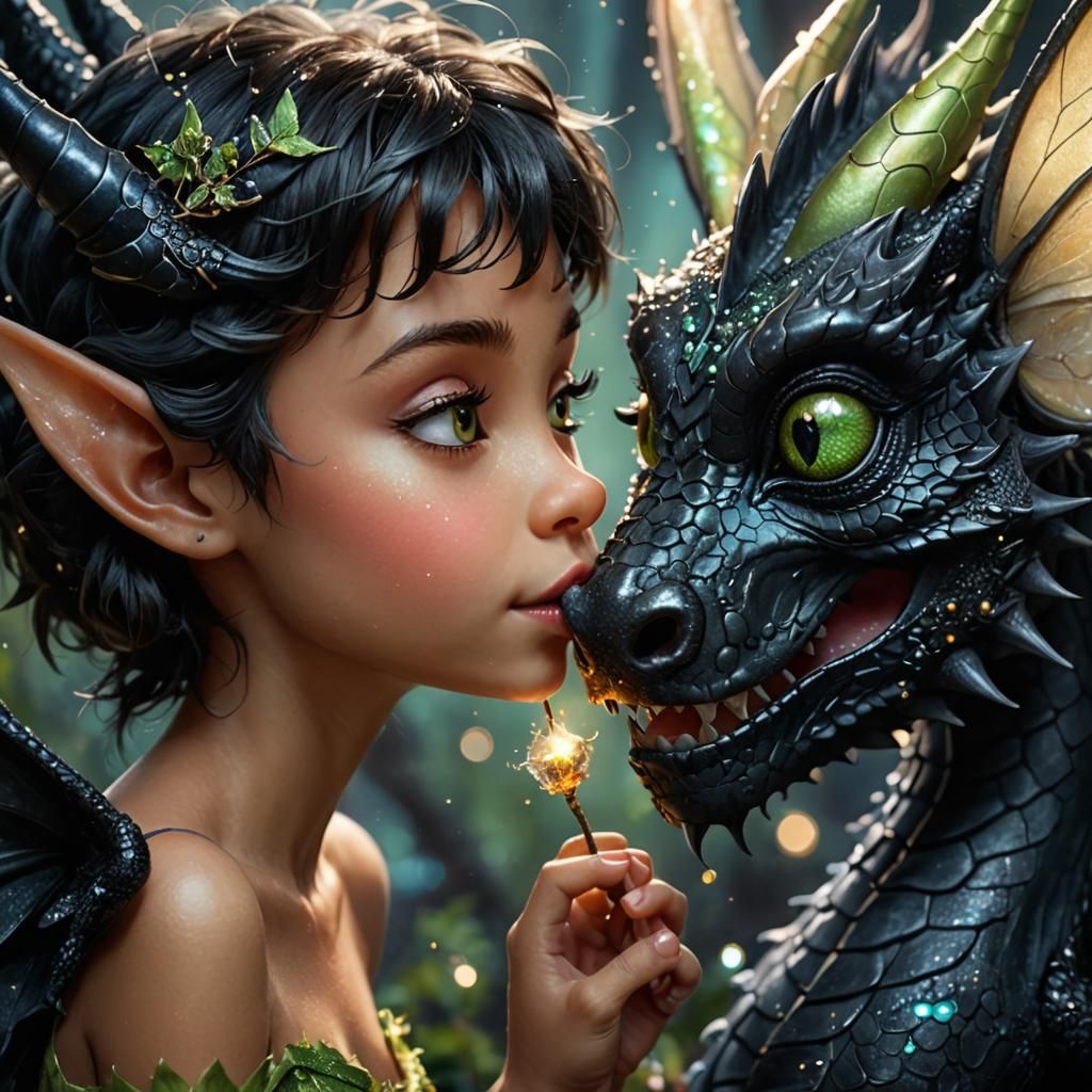 Dragon and Fairy Kiss in Macro Close Up