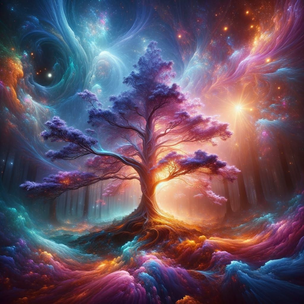 Radiant Juniper Tree in Ethereal Forest: Digital Art