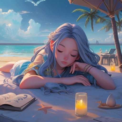 Romantic Beach Scene in Ethereal Fantasy Style