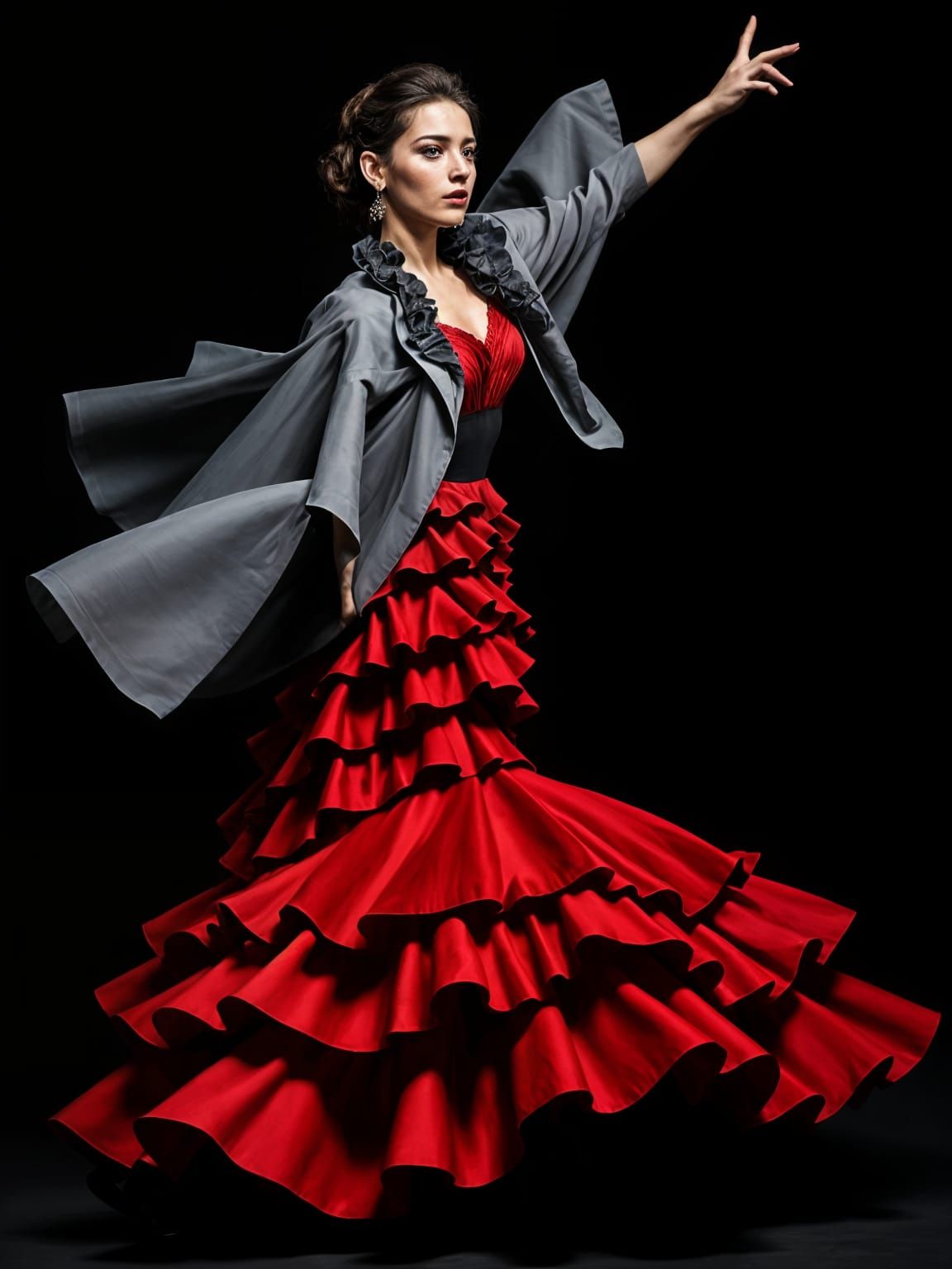 Sensual Flamenco Dancer in Elegant Red and Black Attire