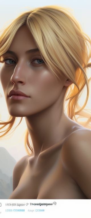 Blonde Woman Hiking in Sunlight: Hyperdetailed Art