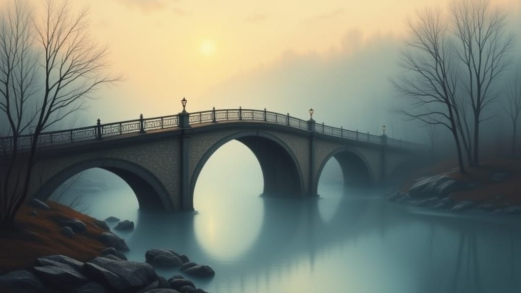 Ethereal Stone Bridge at Dawn Oil Painting