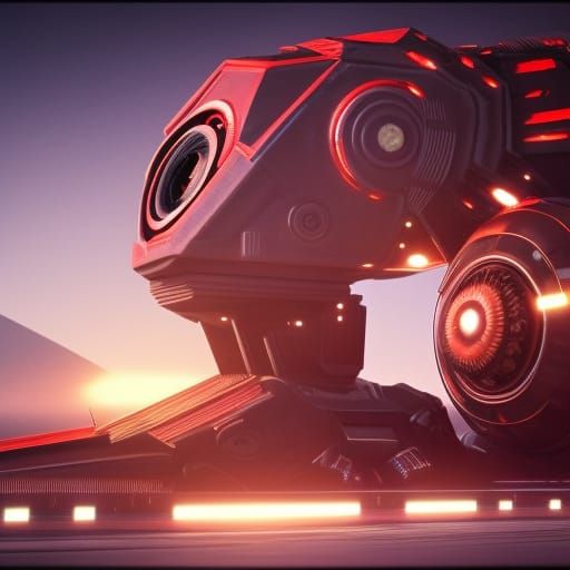 Futuristic Red Star Mech in Sci-Fi Style