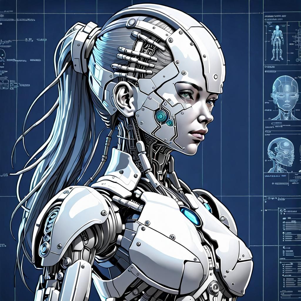 Detailed Blueprint of a Female Cyborg in Autocad
