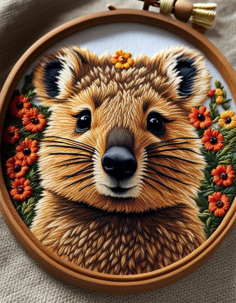 Detailed Embroidery of a Quokka