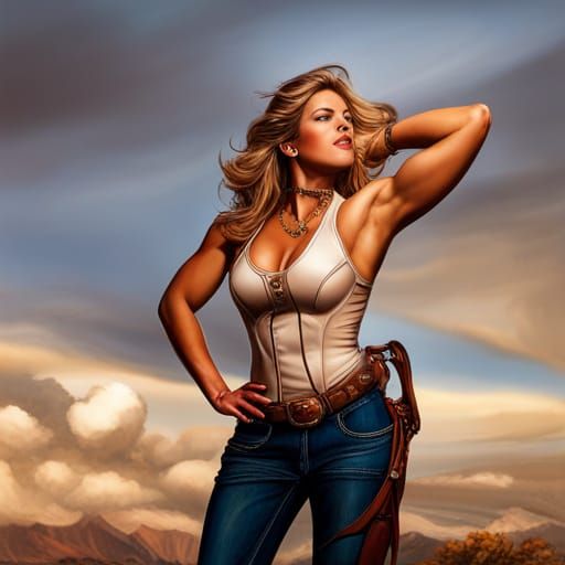 Hyperrealistic Plus Size Cowgirl in Western Landscape