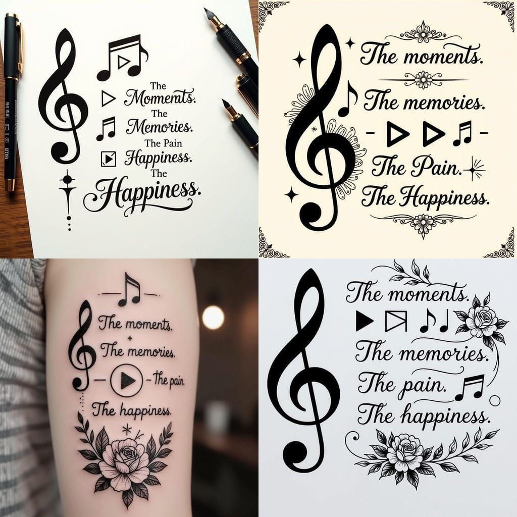 Minimalist Music Symbol Tattoo Design with Elegant Text