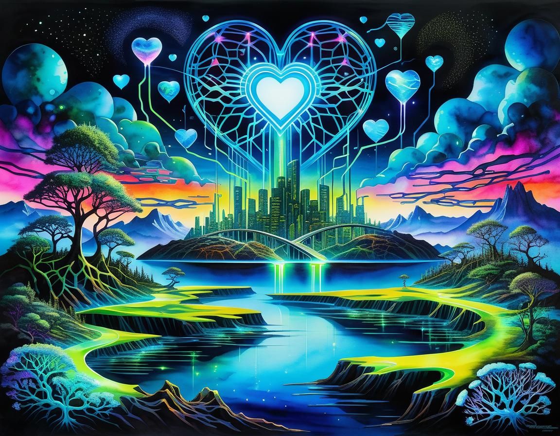 Bioluminescent Biopunk Landscape: Cyber Tech Meets Organic