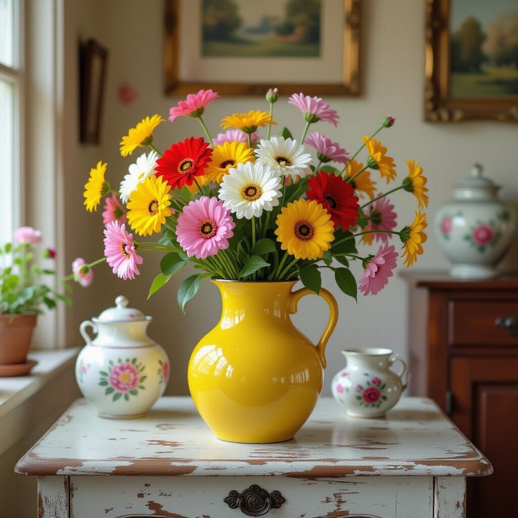 Vintage Home: Yellow Vase with Flower Collection