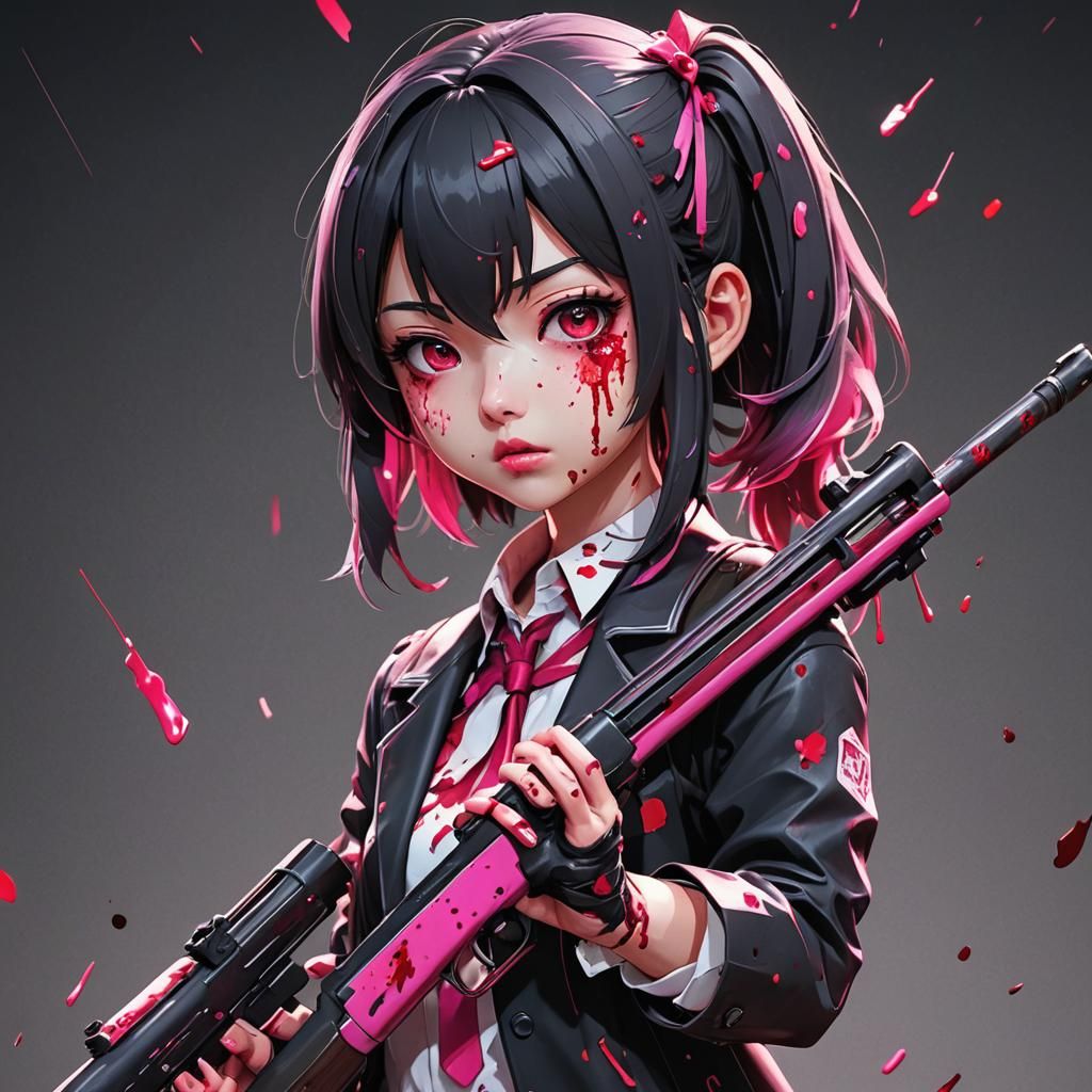 Anime Schoolgirl with Shotgun in Gritty 3D Art