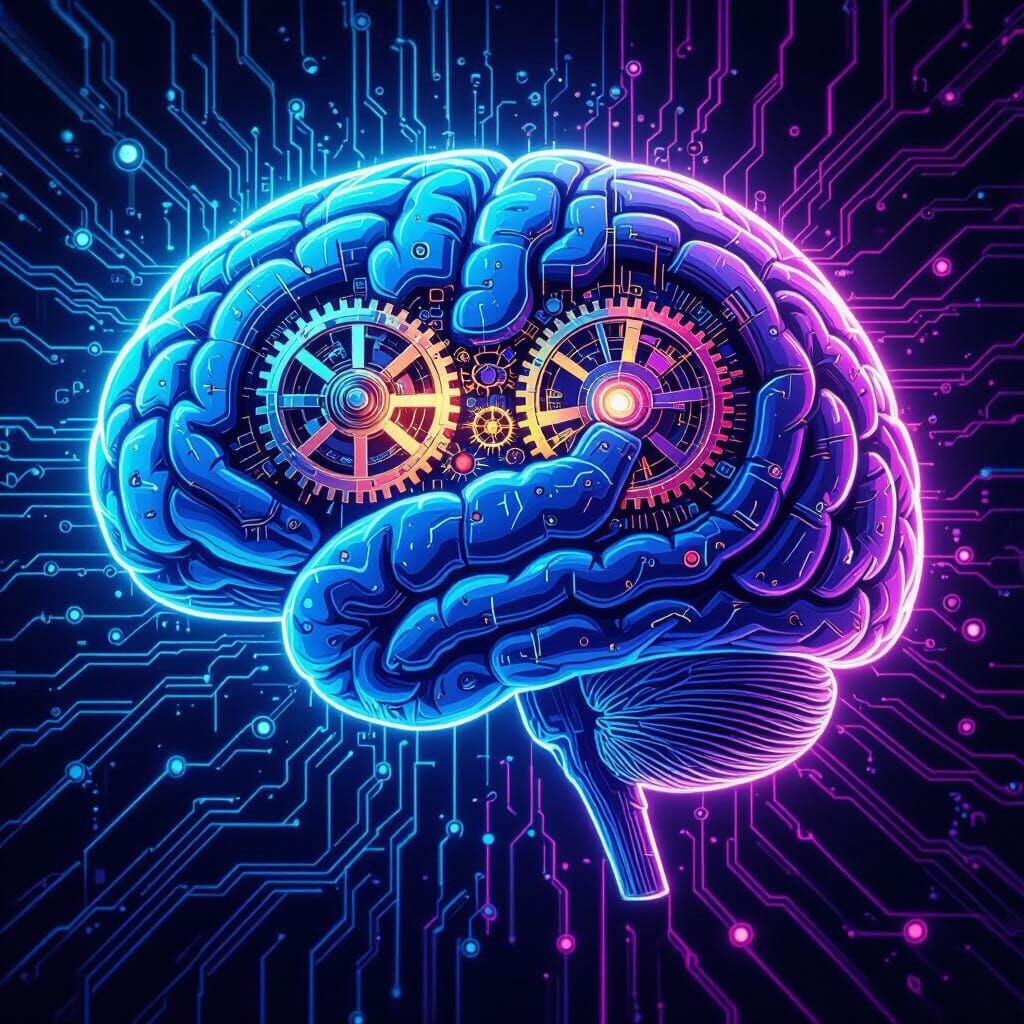 Intricate Clockwork Brain with Glowing Circuits