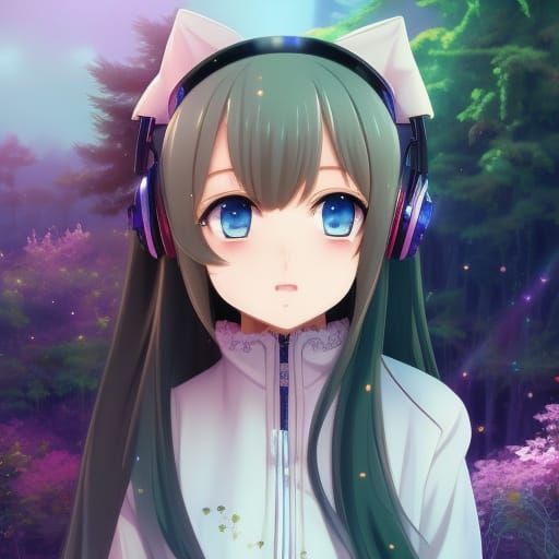 Anime Princess in Surreal Forest, Digital Art