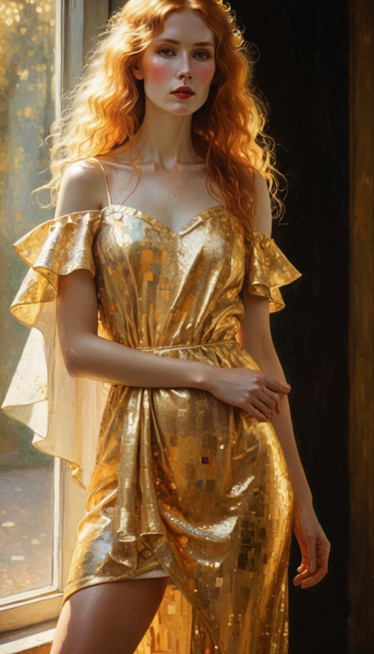 Beautiful Blond Woman in Gustav Klimt Style