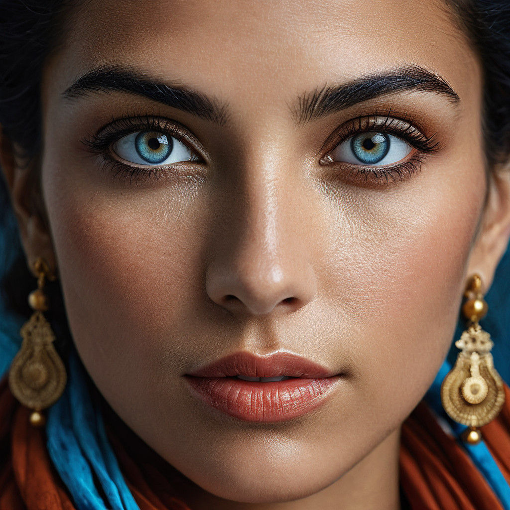 Ethereal Greek Goddess with Intense Blue Eyes