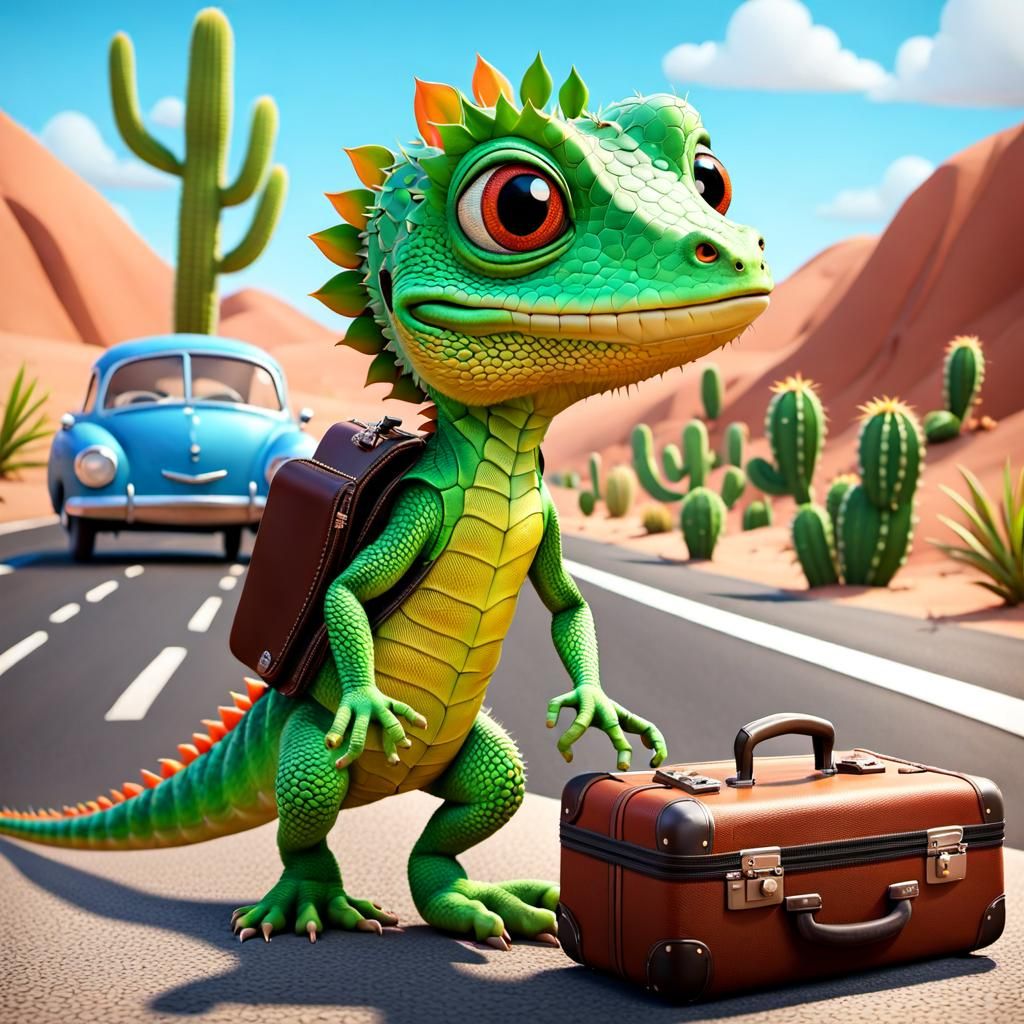Cute Lizard's Desert Journey: A Pixar-Style Adventure