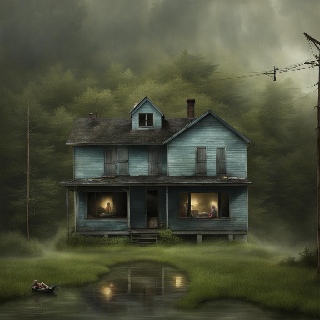 Eerie Cinematic Scene in Staged Photography Style