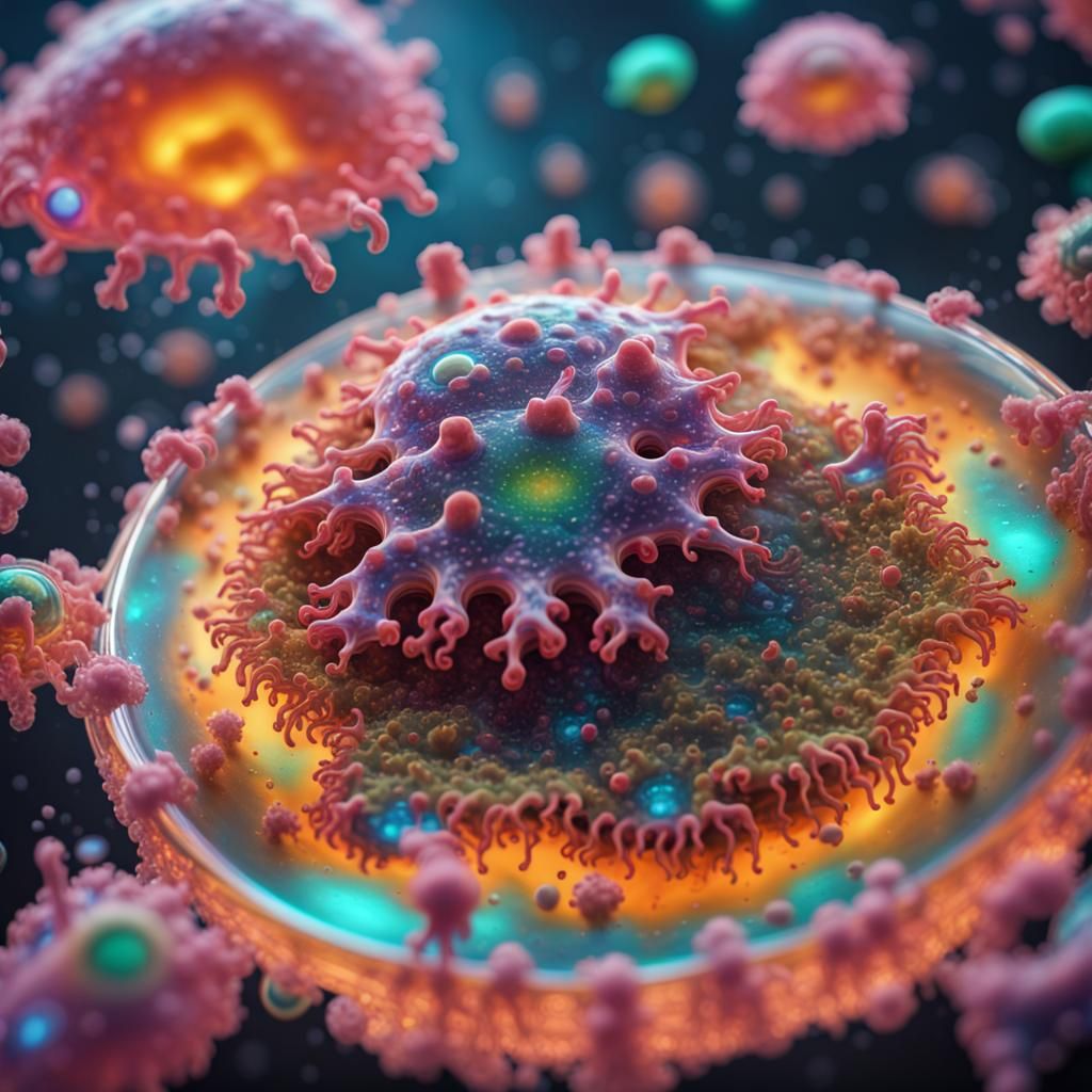 Colorful Amoeba Absorbing Bacteria: Holographic Astral Illus...