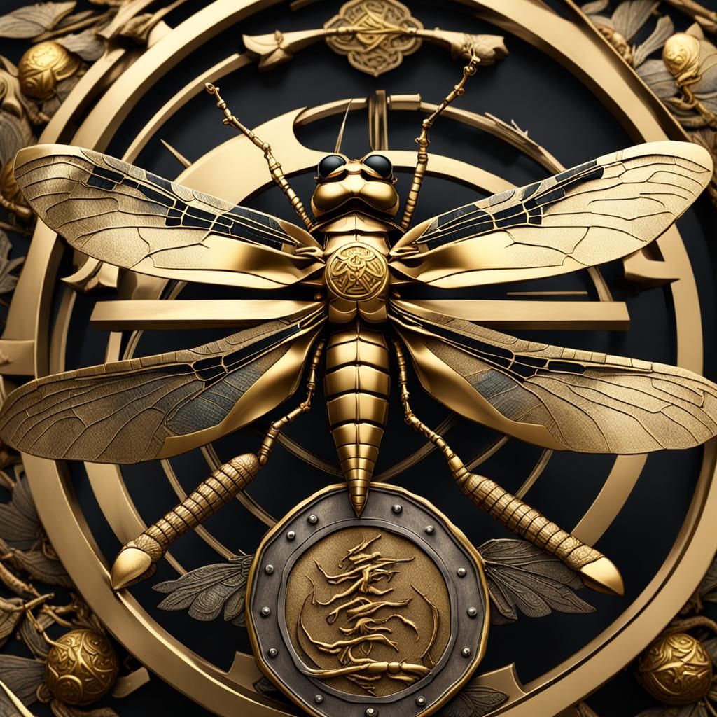 Samurai Warrior with Dragonfly Shield, Dark Fantasy Art