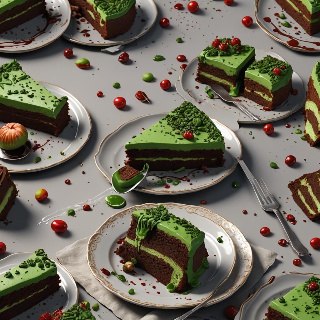Matcha Cake Slice: Detailed Matte Painting