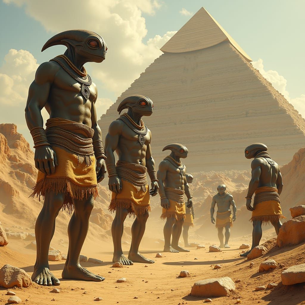 aliens giants building ancient pyramids