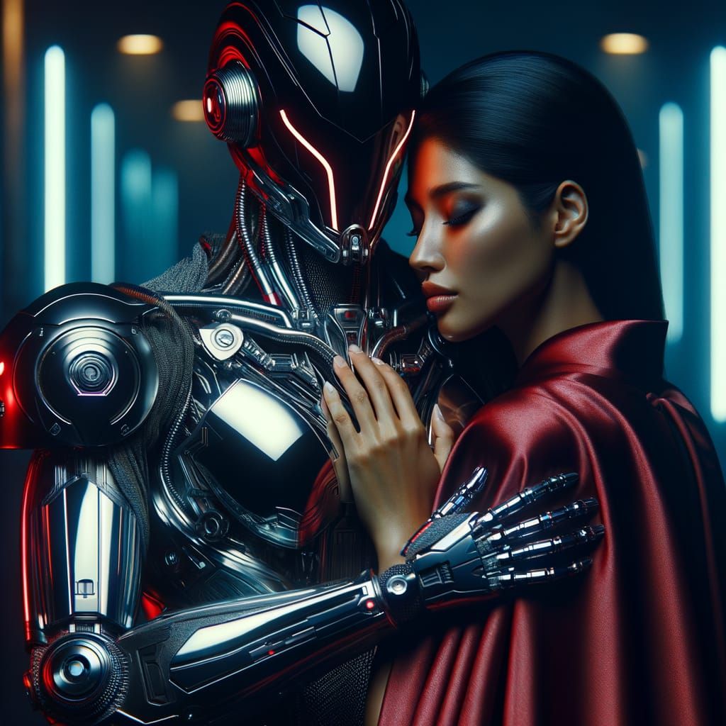 Elegant Cybernetic Warrior Safeguards the Future in Dark Fut...