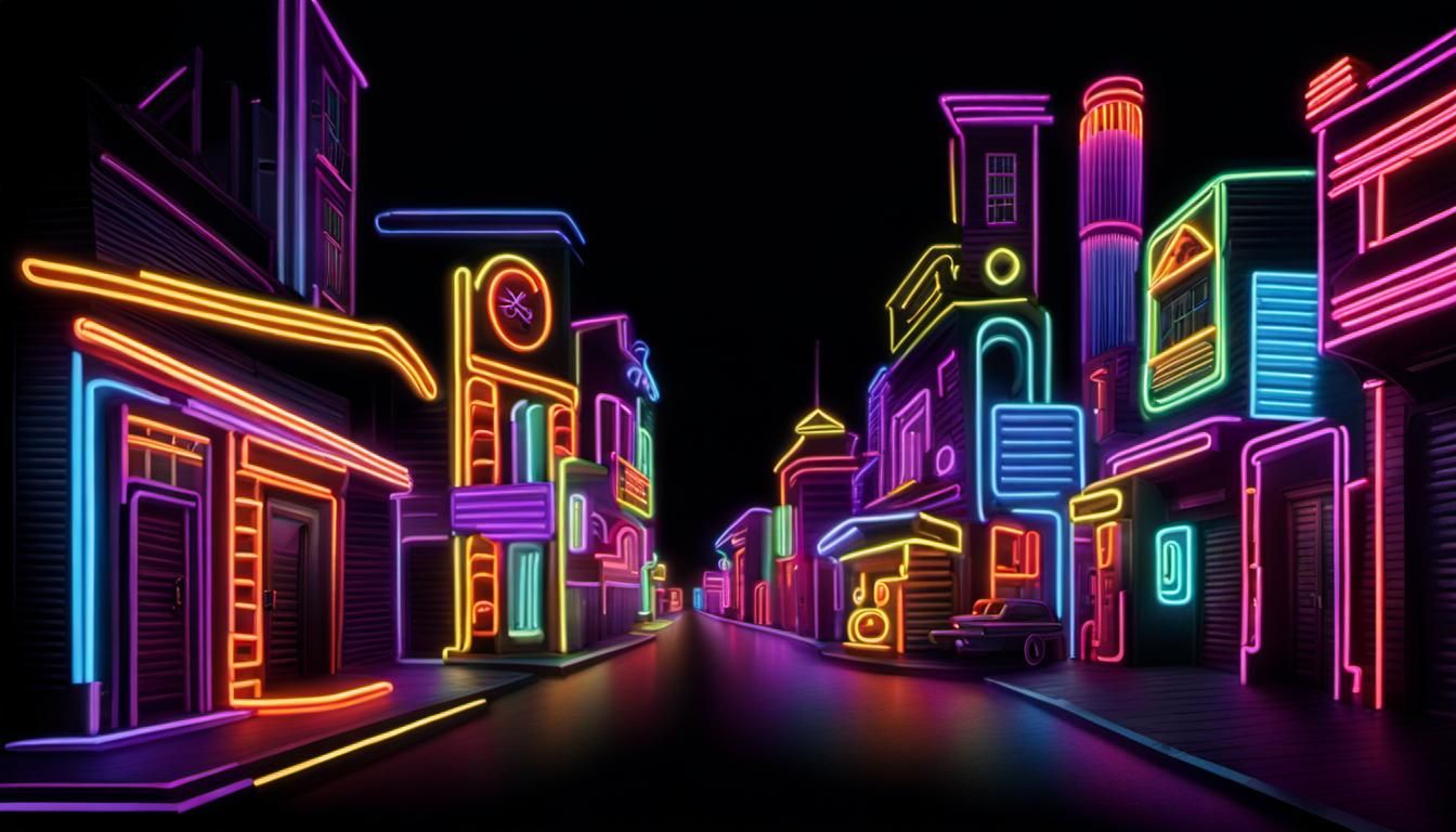 Neon Street Scene: Intricate Neon Tube Art