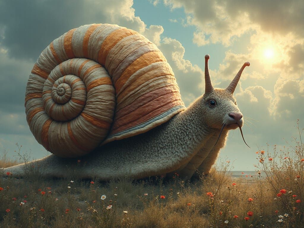 Giant Misunderstood Snail with Gingham Fur and Embroidered T...