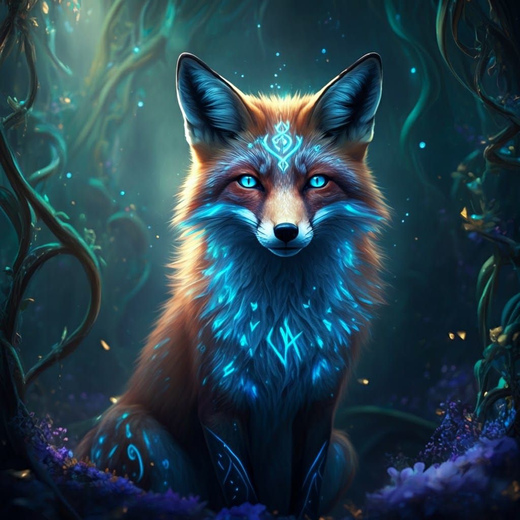 Mystical Runed Fox in Lush Environment