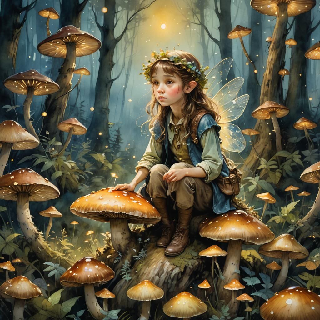 Fairytale Creature in Whimsical Forest: Watercolor Portrait