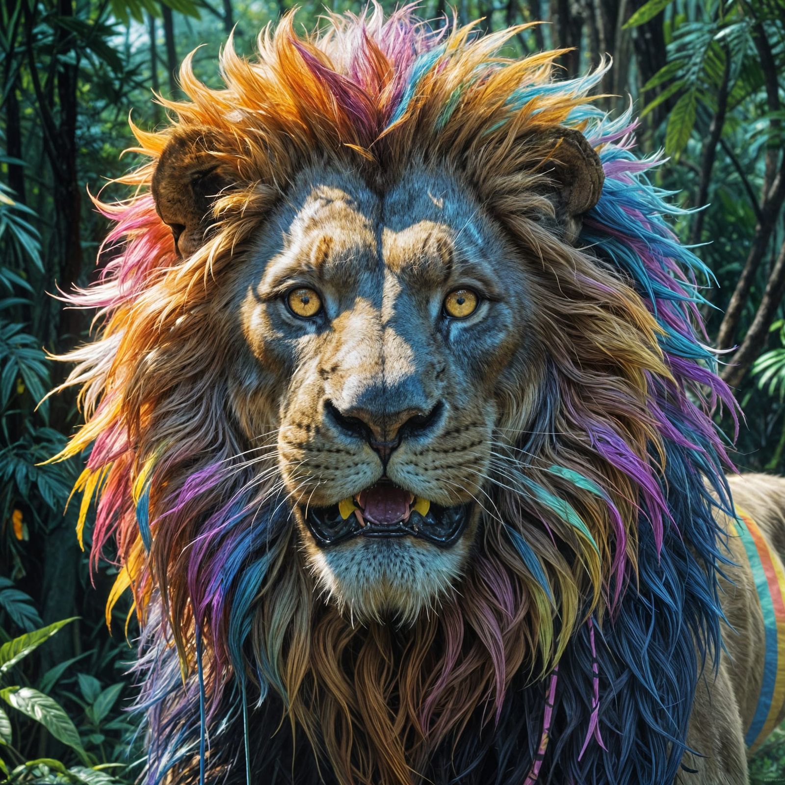 Cybernetic Lion Roaring in Glitch Art Style