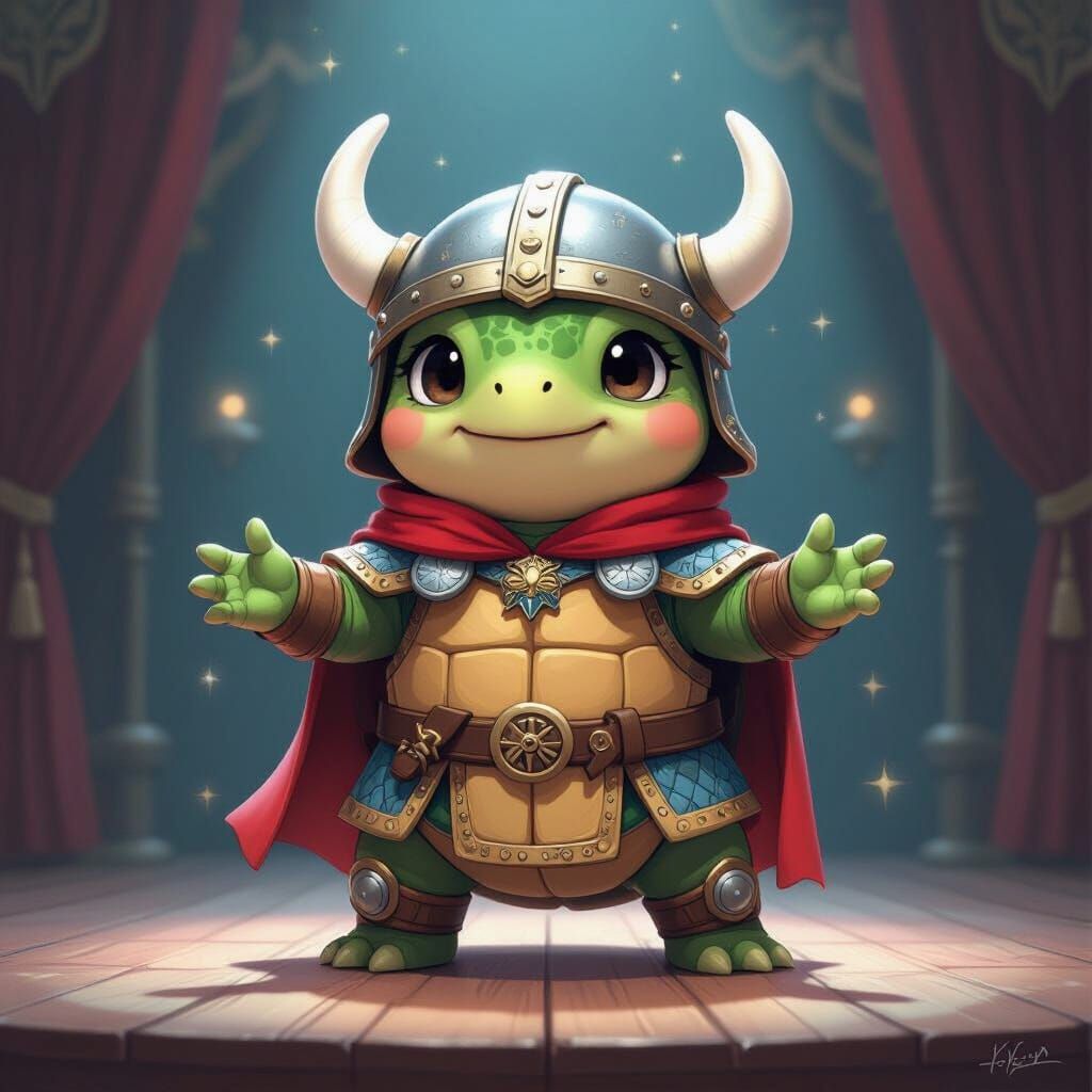 Opera Singing Viking Turtle on Stage