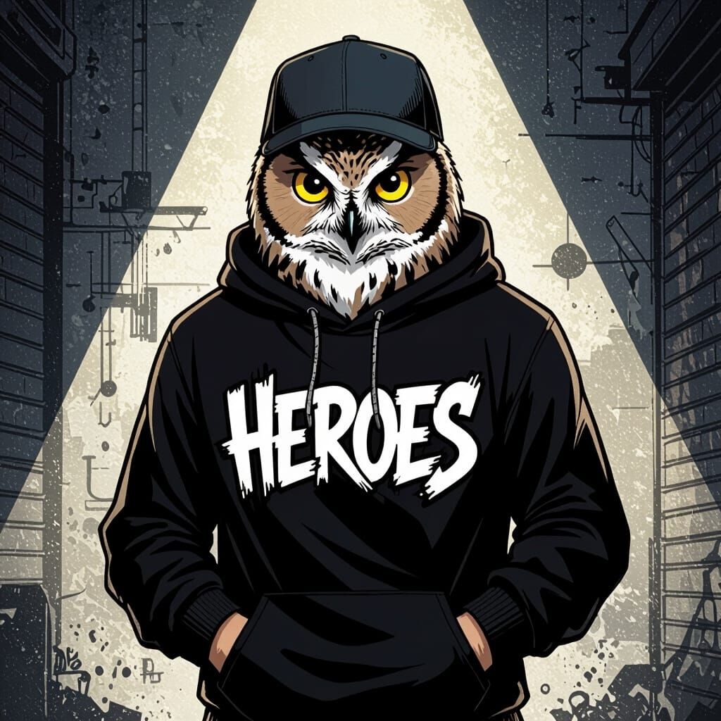 Comic Book Spotted Owl Superhero in Hip Hop Style