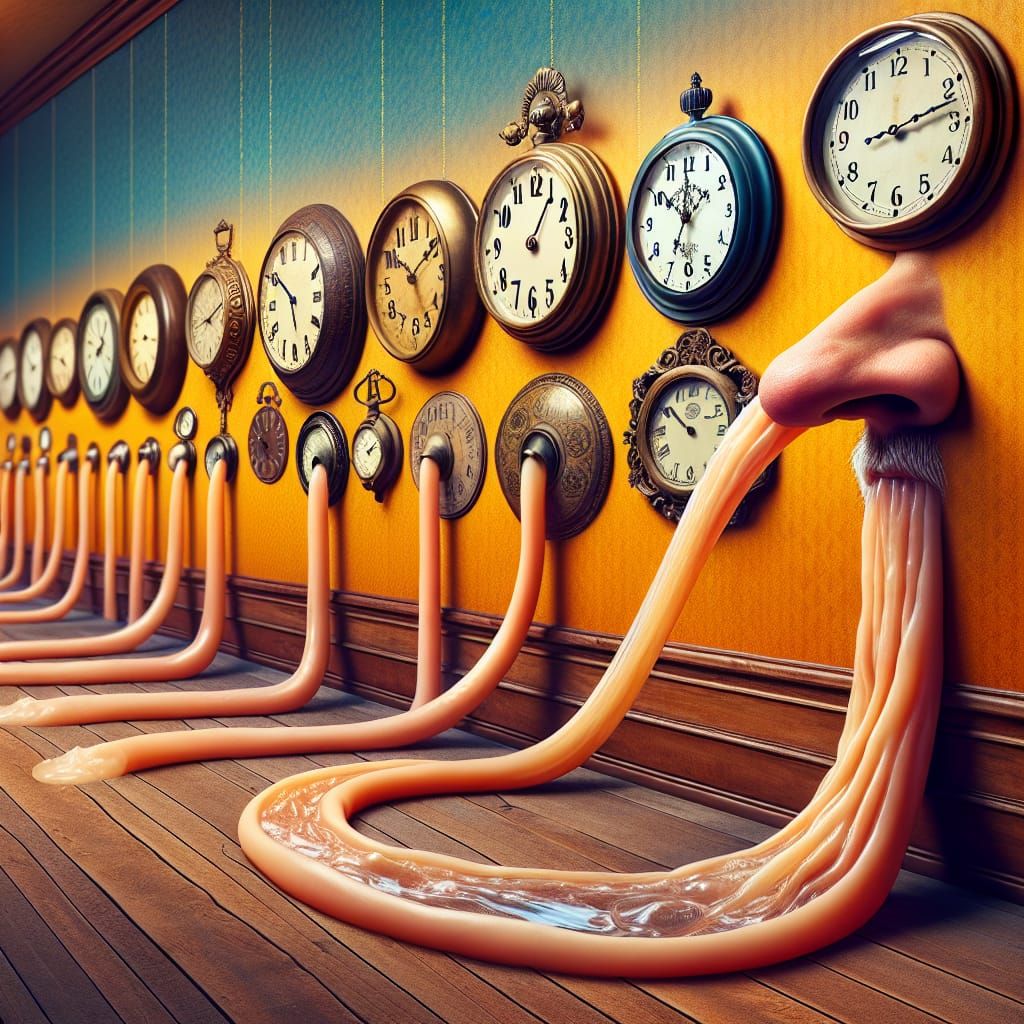 Surreal Clocks and Running Nose: A Humorous Scene