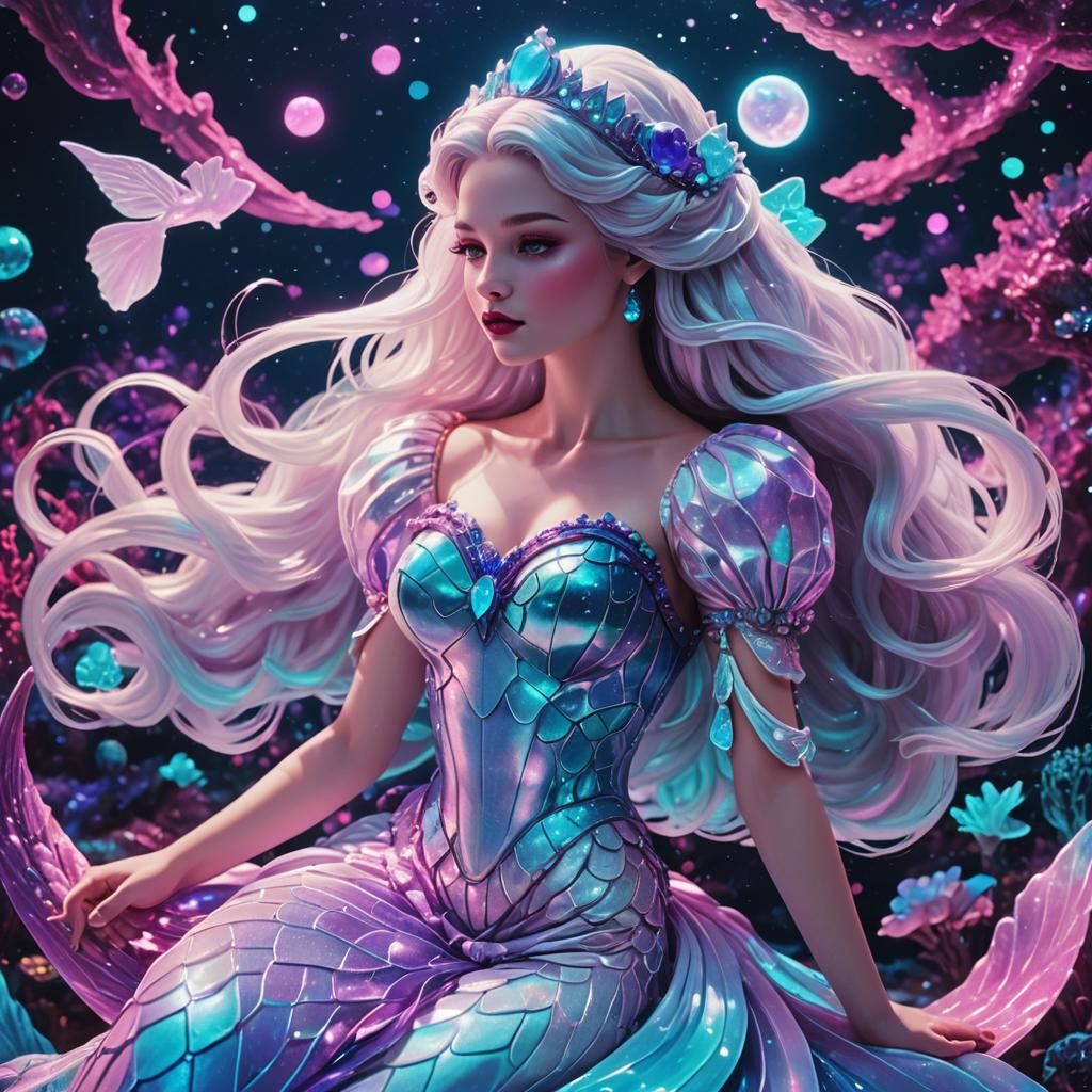 Snow White Space Mermaid Bride in Synthwave Style