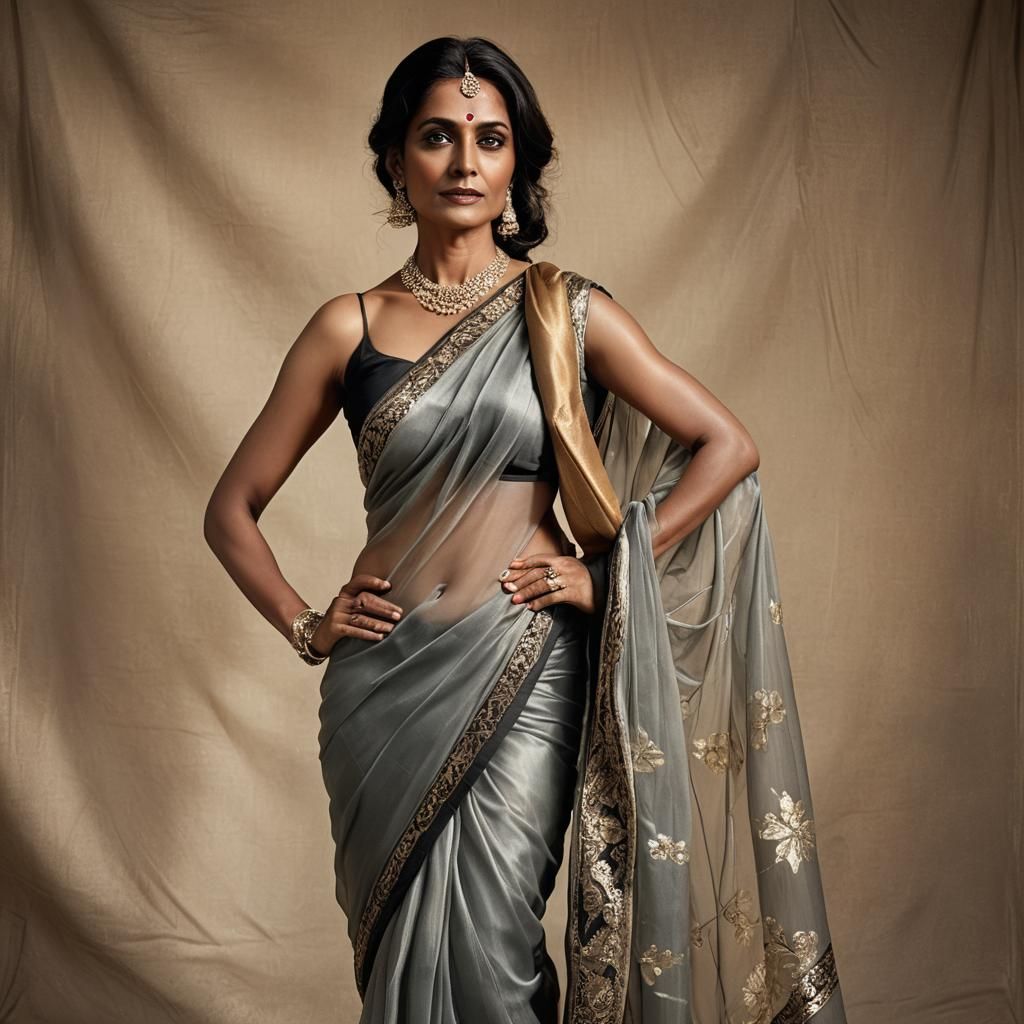 Sensual Indian Woman in Saree, Art Nouveau Style